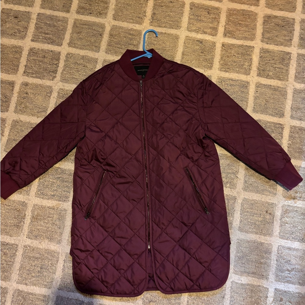 Banana Republic Women’s Quilted Long Jacket – Burgundy, Size Medium